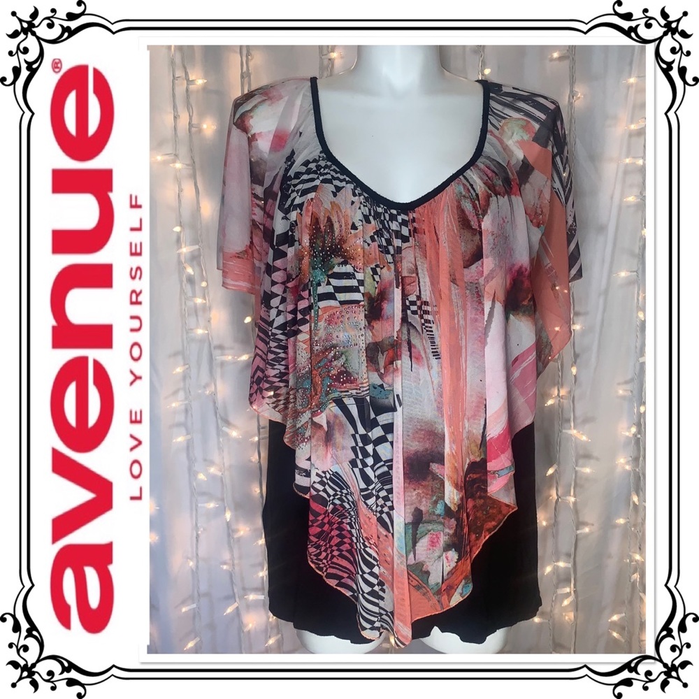 AVENUE ⭐️ Mesh Lace Handkerchief Front Soft Blouse